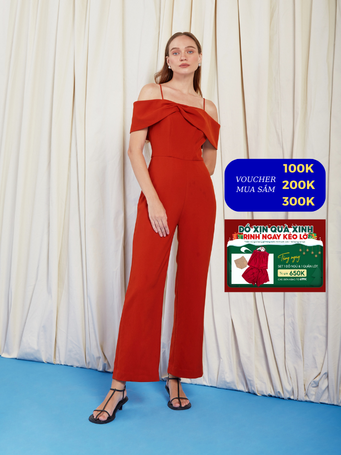 COCO SIN - Jumpsuit Đỏ Cam Xếp Nơ