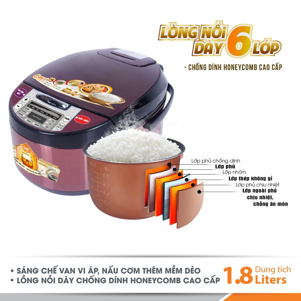 [HCM]Nồi Cơm Điện Tử Comet CM8086N8 1.8 Lít