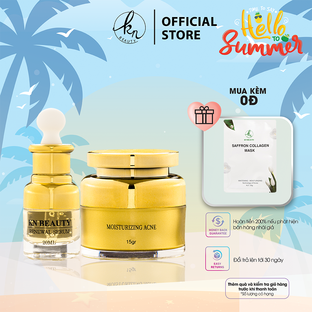 Bộ 2 sản phẩm Trắng Da Ngừa mụn KN Beauty chuyên sâu: Kem dưỡng 15g + Serum 20ml (Tặng 1 Mặt Nạ Saffron)