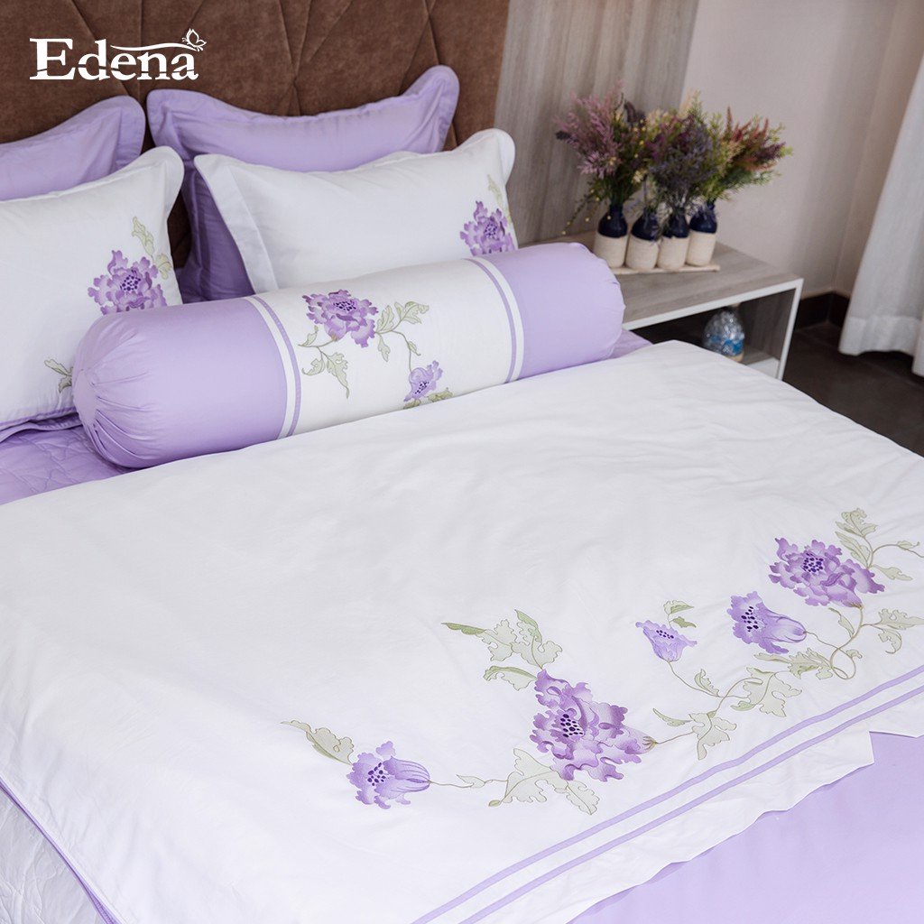 Bộ Ga Chần Gòn Edena Cotton Solid 372, gồm 5 Món