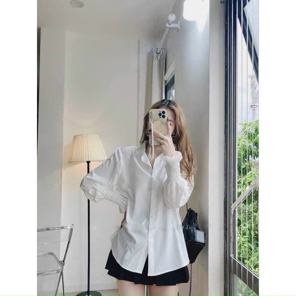 Áo Sơ Mi Tiểu Thư Chun Tay, Chất Thô Mềm