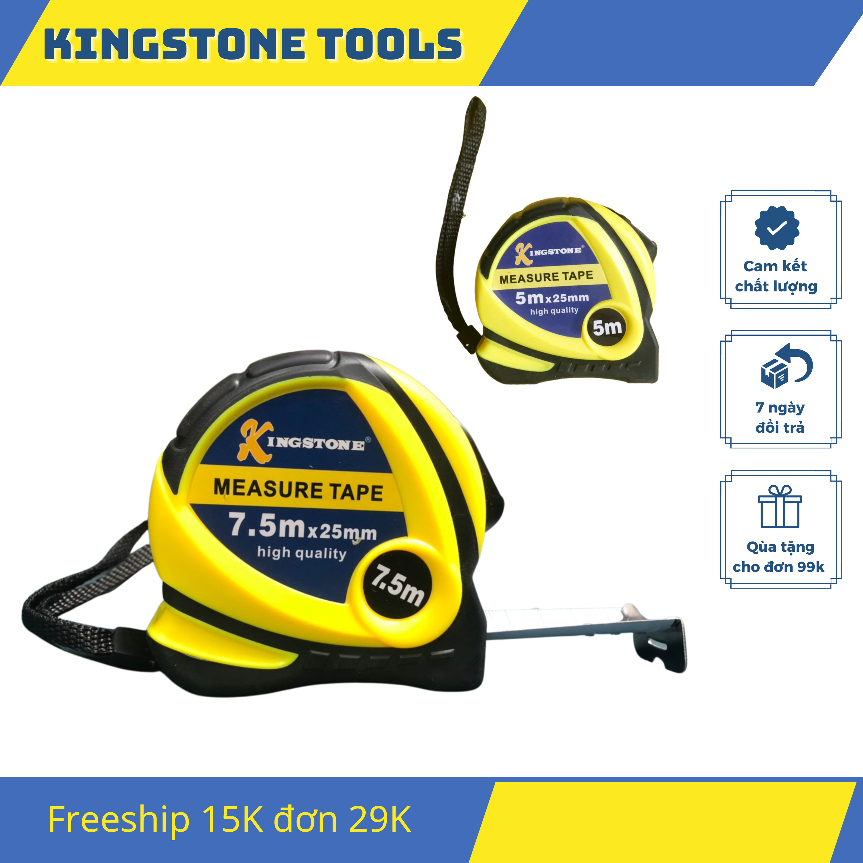 Thước kéo 1 mặt 5m 7.5m Kingstone cao cấp bọc cao su chống vỡ