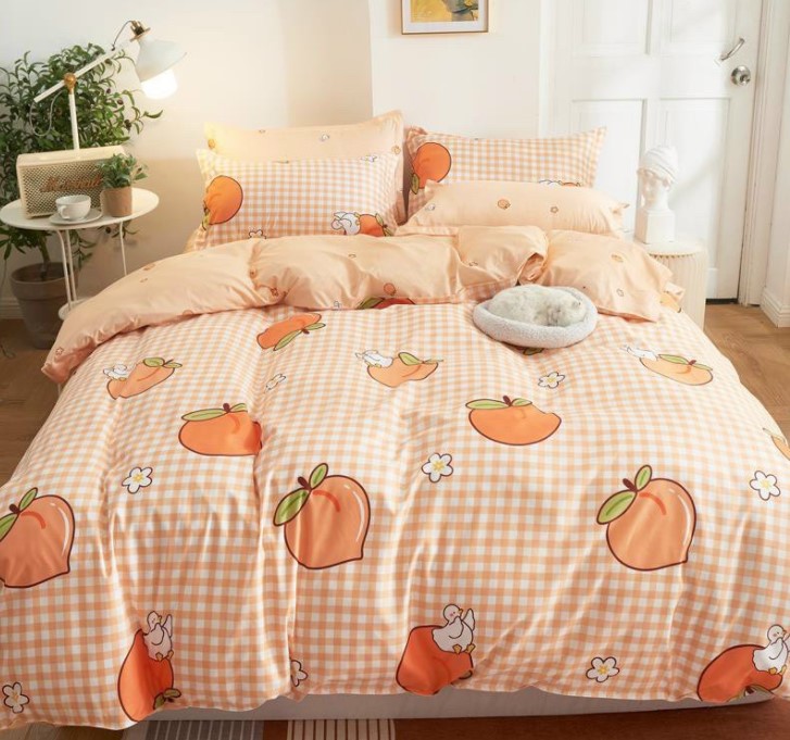 Bộ ga và 2 vỏ gối cotton poly mẫu đào cam