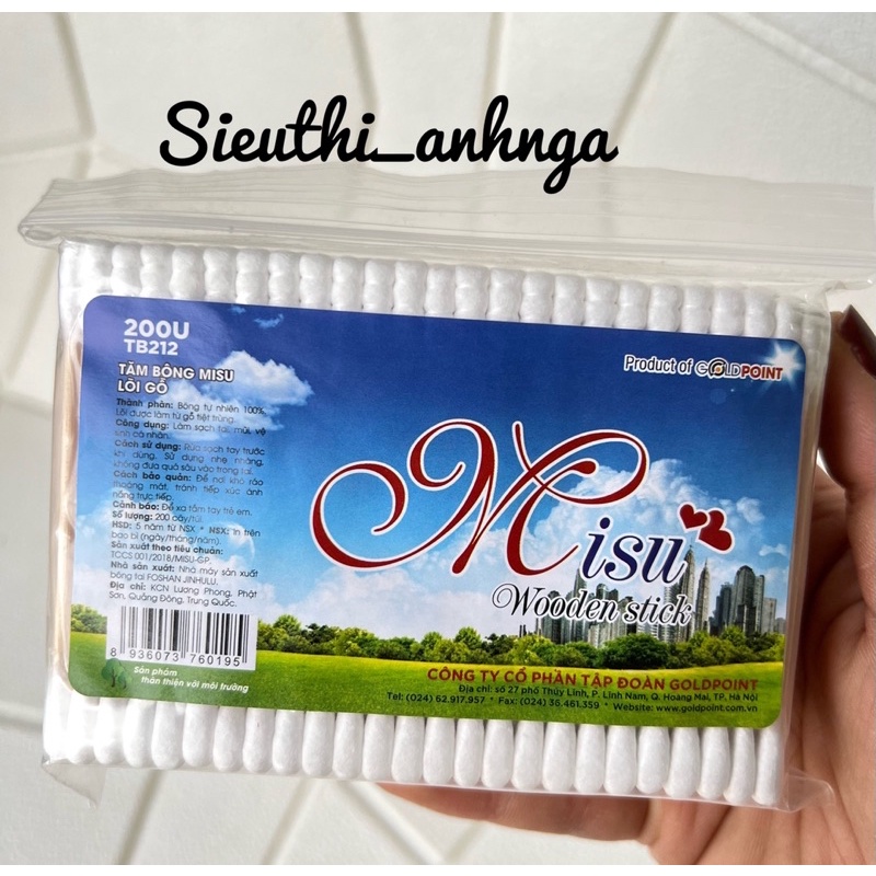 Tăm Bông  Cán Gỗ MiSu Túi 100 cây/200 cây