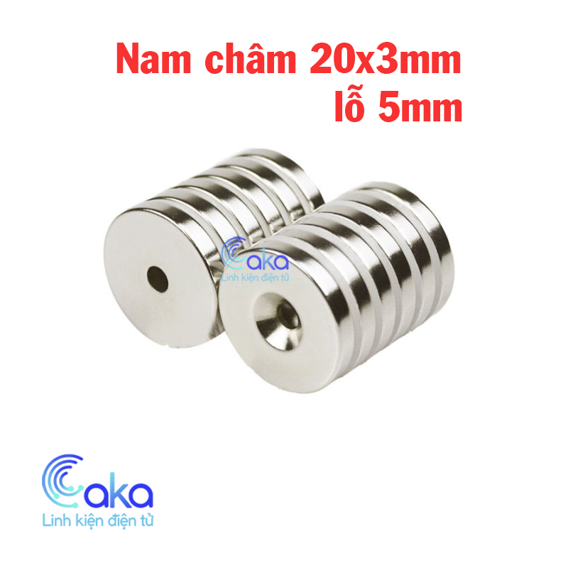 Nam châm đất hiếm tròn có lỗ 20x3mm có lỗ 5mm bắt vít