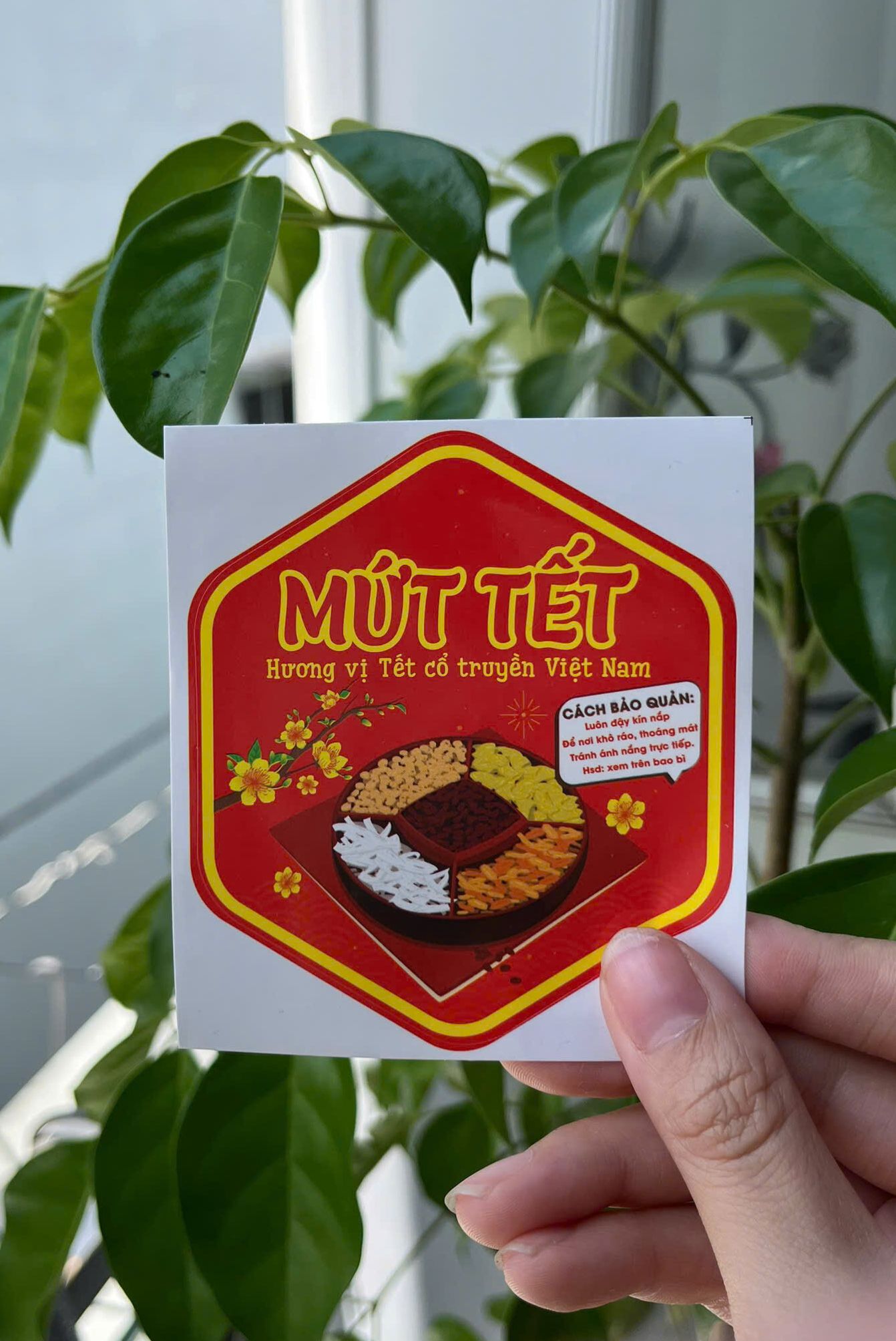 55 tem dán lục giác 7*8cm "MỨT TẾT" - Lục giác