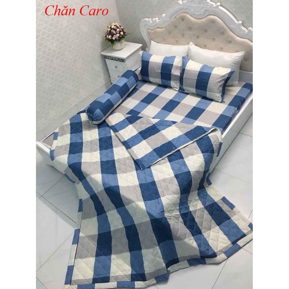 Bộ Chăn Ga Cotton Poly 5 Món - 4 Món  Caro (1m6 x 2m) - ( 1 Drap + 2 Vỏ Gối Nằm + 1 Chăn Hè + 1 Vỏ Gối Ôm )