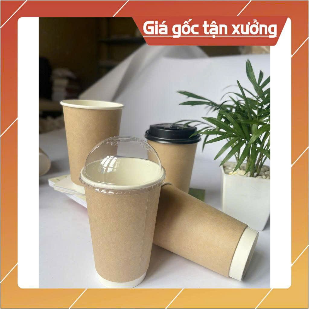 Ly Giấy Cốc giấy Kraft có nắp 280ml đựng cafe Mang Về 8oz 25 cái