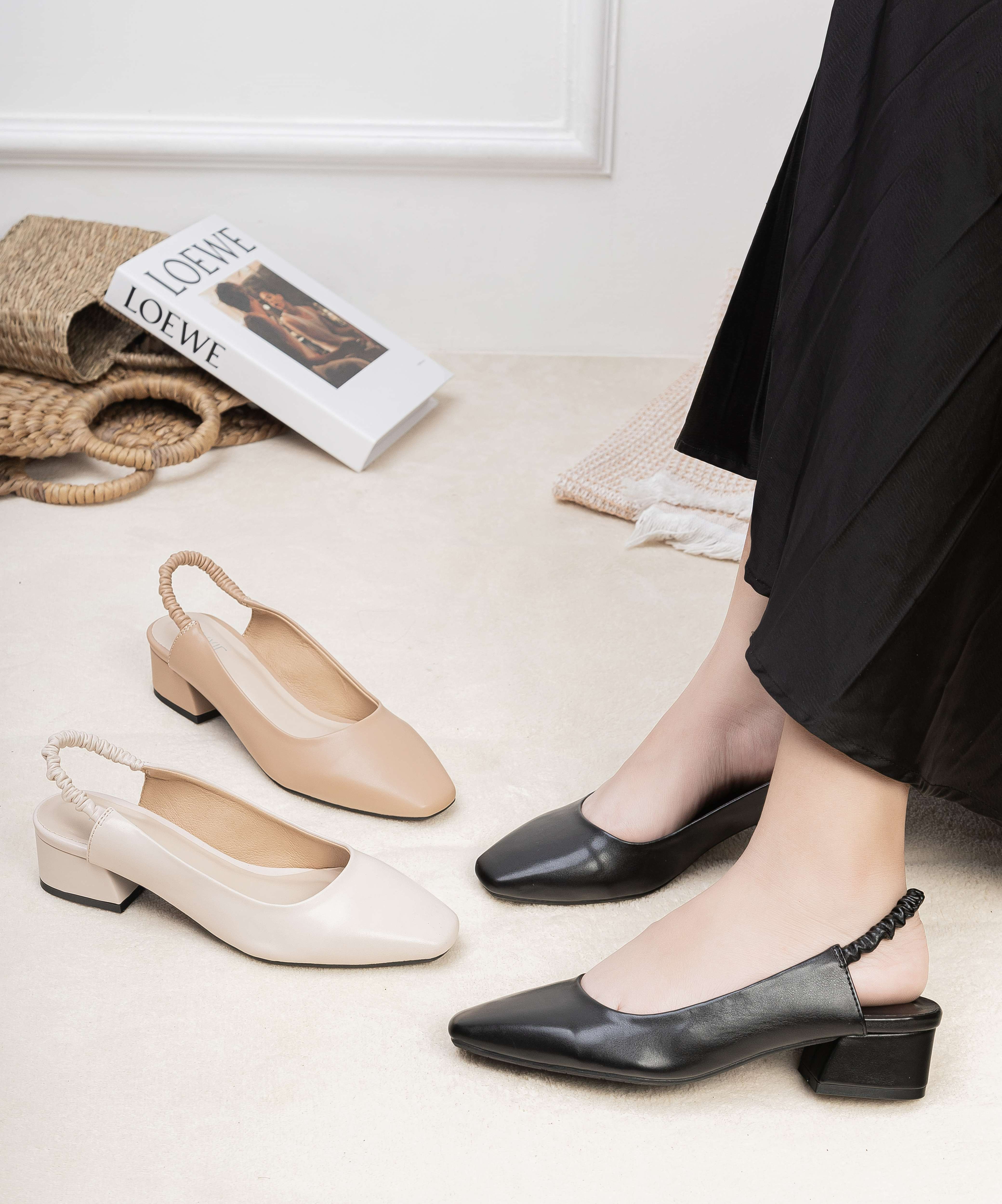 Giày Cao Gót 3cm Slingback Hậu Thun Pixie H166