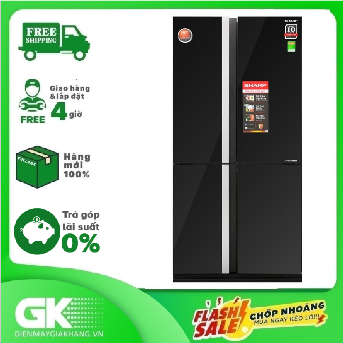 Tủ lạnh Sharp Inverter 605 lít SJ-FX688VG-BK Mẫu 2019