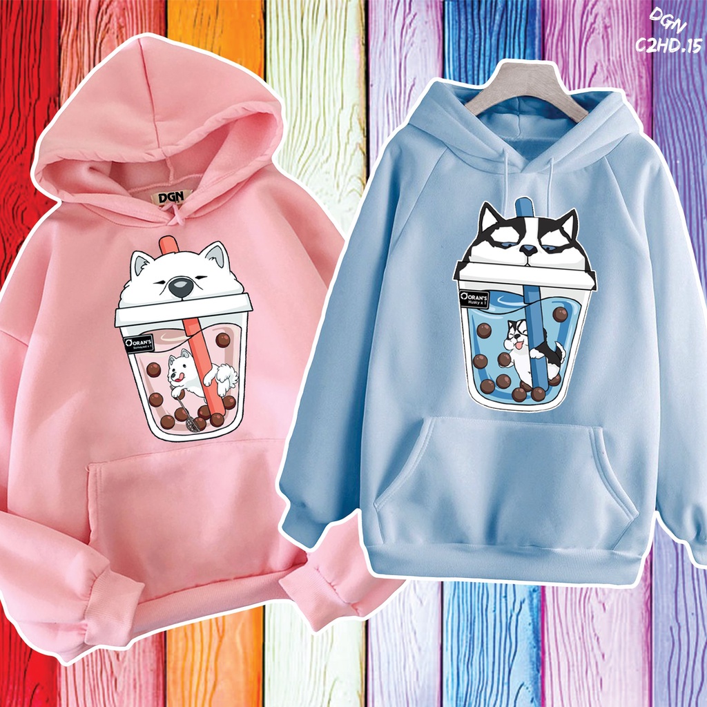 Áo hoodie đôi nam nữ unisex hình thú cưng chất nỉ lót bông form rộng