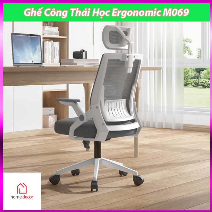 Ghế công thái học Ergonomic, ghế làm việc văn phòng đệm cao su cao cấp ngả lưng thư giãn