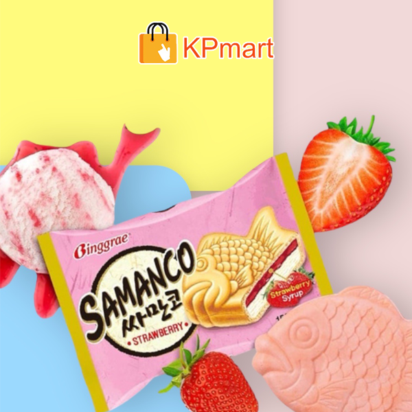 (GIAO HỎA TỐC HCM) Kem bánh cá dâu tây Binggrae Samanco Strawberry Sandwich 150ML
