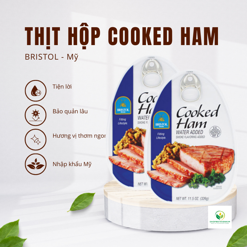 Thịt hộp Cooked Ham Bristol 326g Nhập Khẩu Mỹ date mới
