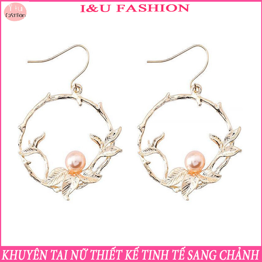 Bông tai nữ khuyên tai nữ thời trang tinh tế hình tròn được thiết kế hoa và dây leo đính hạt ngọc trai khéo léo cho nữ KT-41
