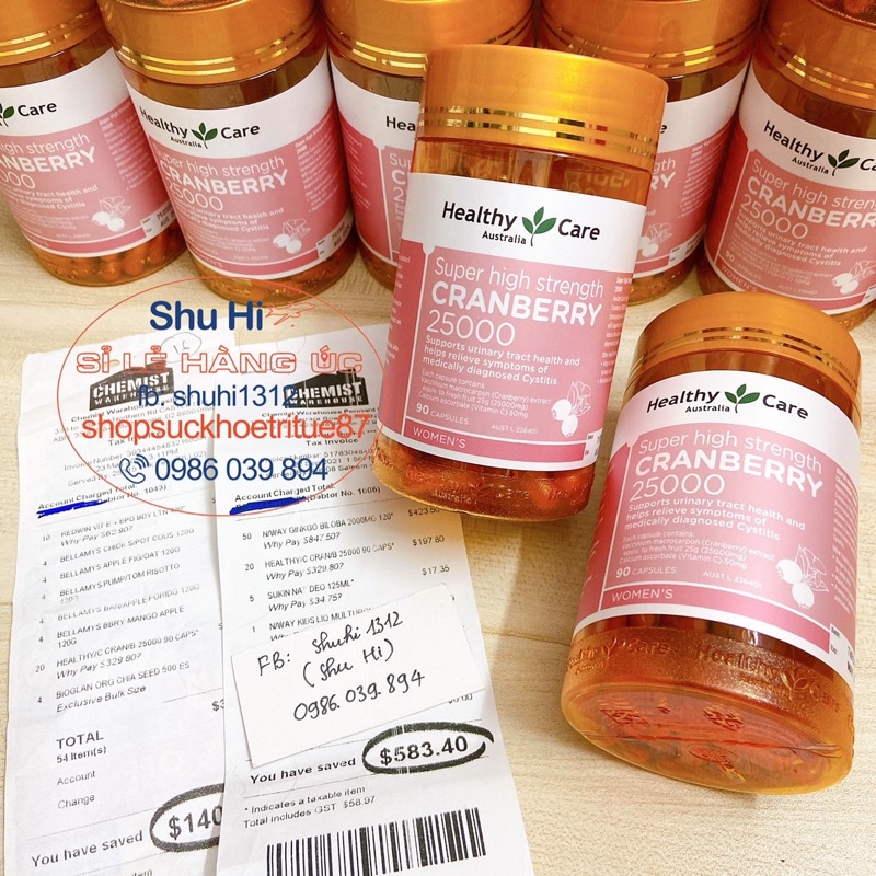 Viên Uống Tiết Niệu, Bàng Quang Healthy Care Super Cranberry 25000Mg 90