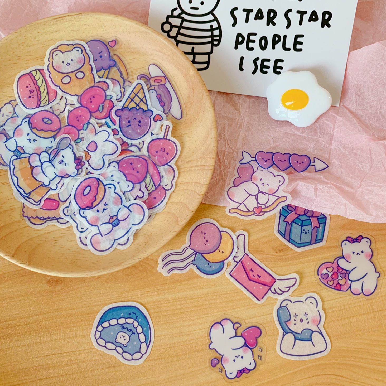 Set miếng dán sticker decal sổ vở gấu trắng size lớn 40 miếng