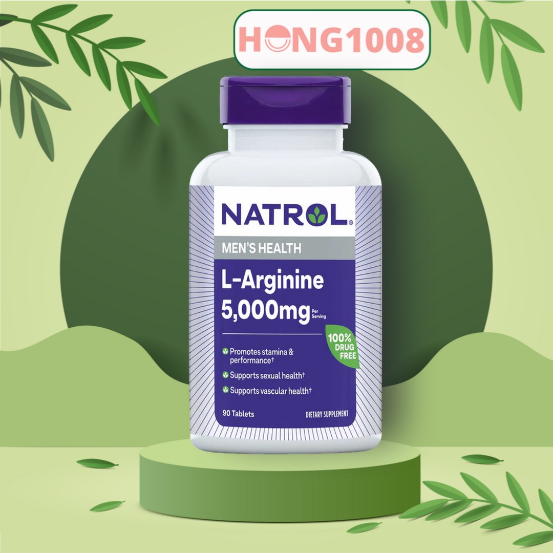 Viên uống L- Arginine 5000 Mg Cải Thiện sức khỏe 90 viên Mẫu mới không hộp Natrol L-Arginine  Hong1008