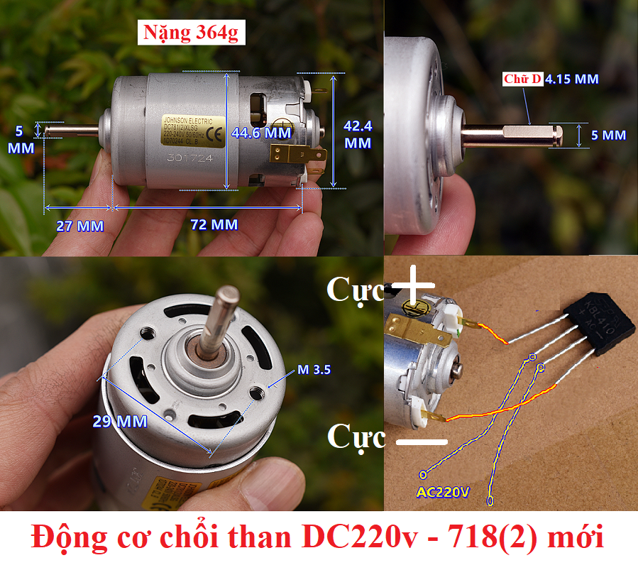 [HCM]Động cơ DC220V 600W trục hoa khế