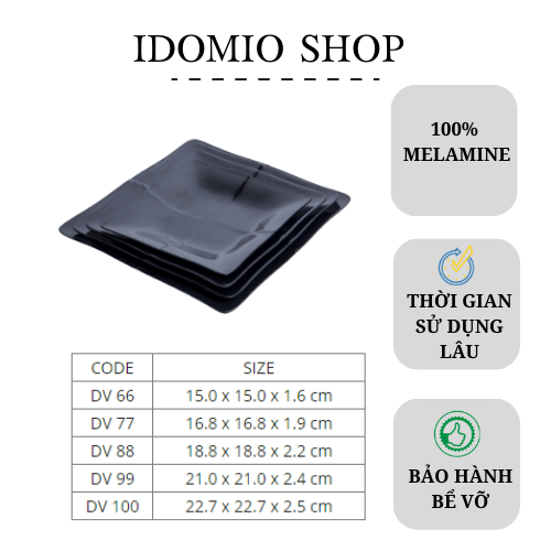 Dĩa Nhựa Vuông Melamine Màu Đen