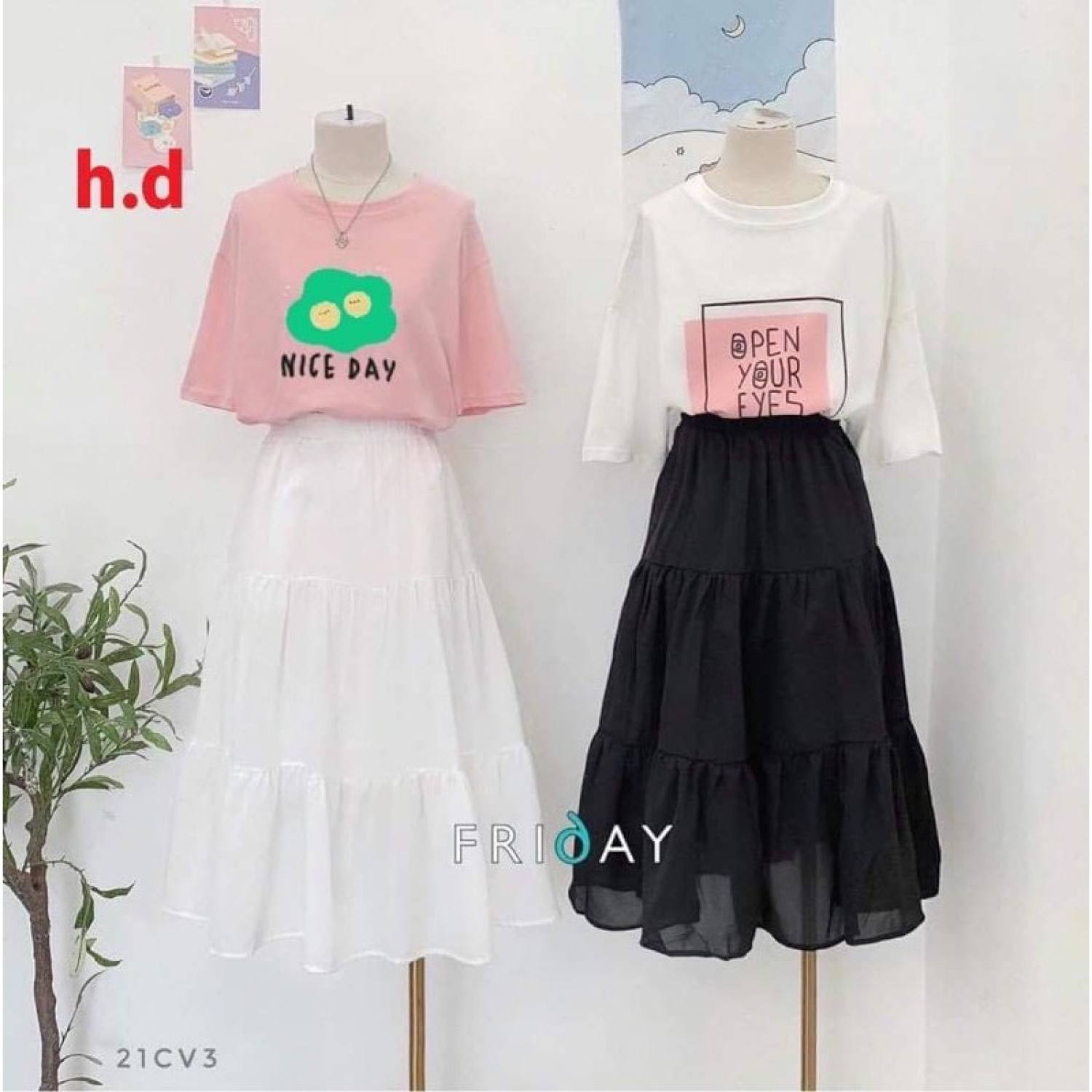 Sét áo phông Nice Day +chân váy ba tầng
