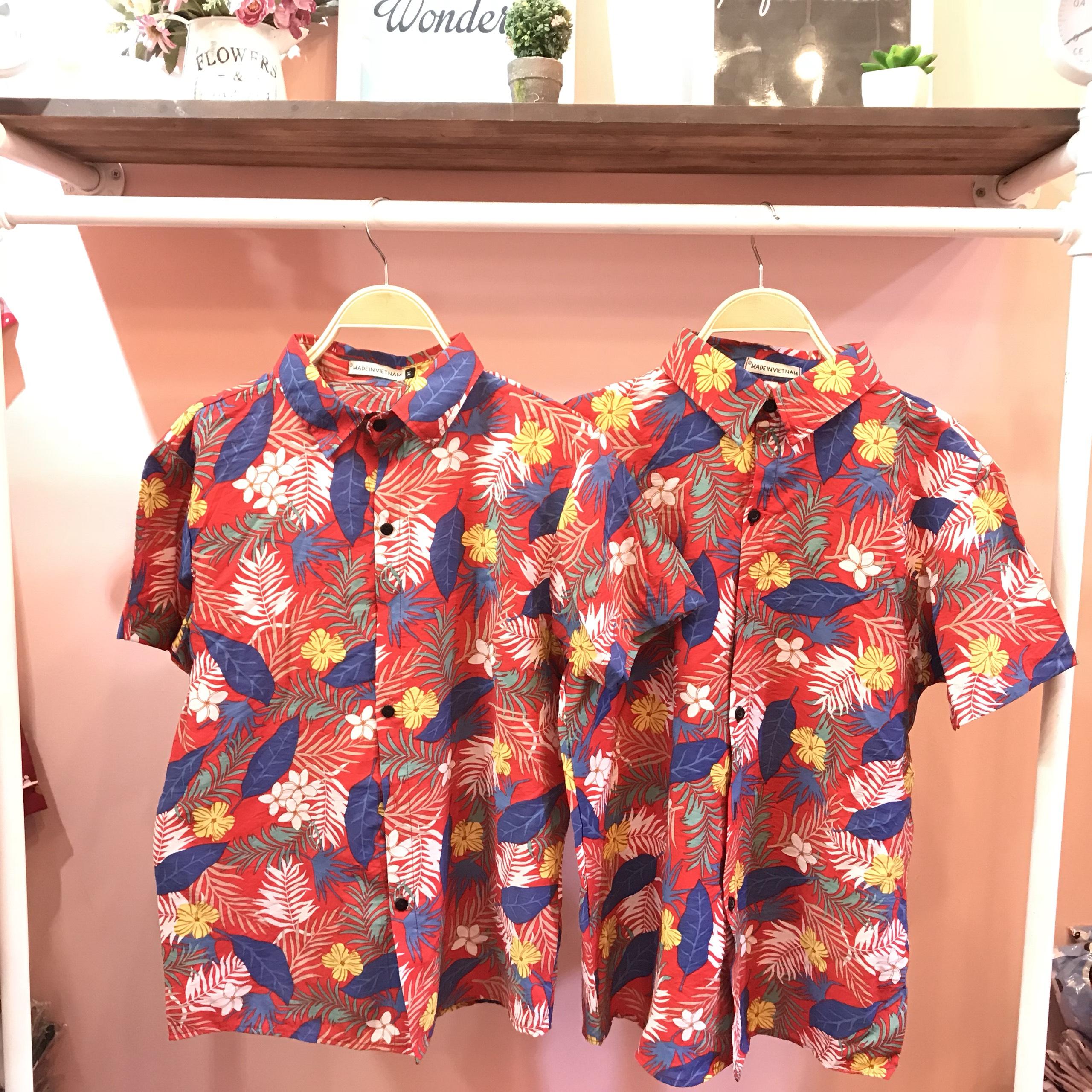 [HCM]Áo sơ mi hawaii vải kate đũi Áo hoa lá cây đi biển - AIO