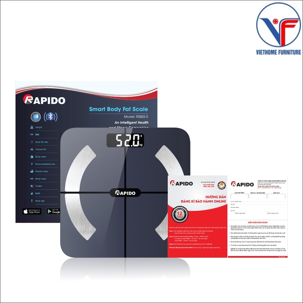 Cân sức khỏe thông minh Rapido RSB02-S (Có bluetooth)
