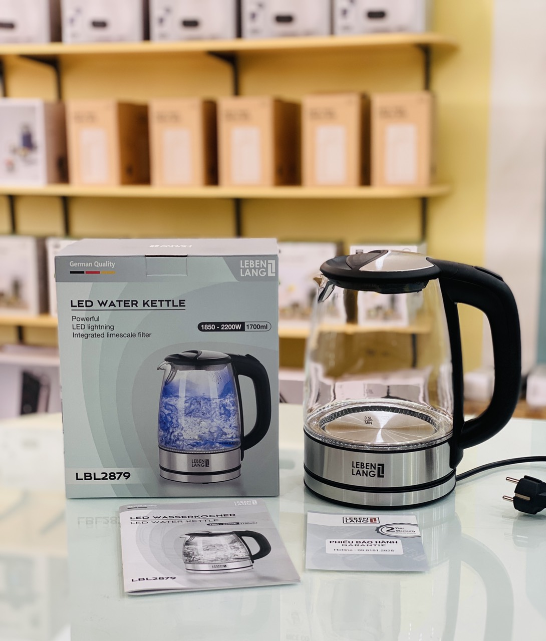 Ấm siêu tốc thủy tinh Lebenlang 1.8L LBE2819 Đức