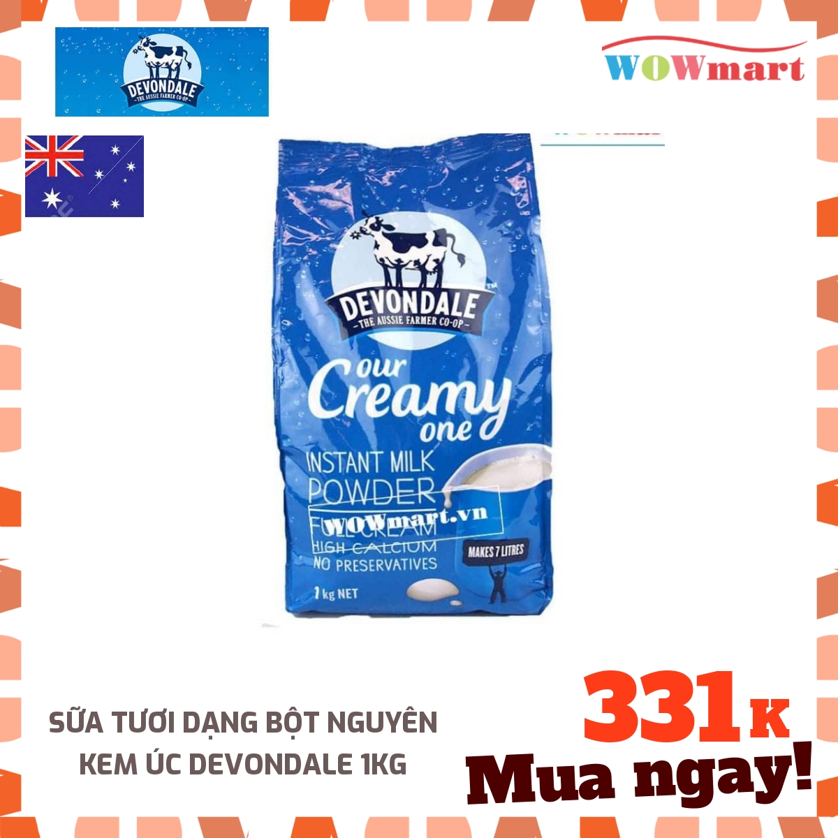Sữa tươi dạng bột nguyên kem Úc Devondale 1kg - [Australia]