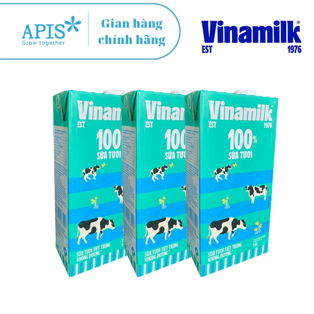 Combo 3 hộp sữa tươi tiệt trùng vinamilk không đường - dung tích 1l
