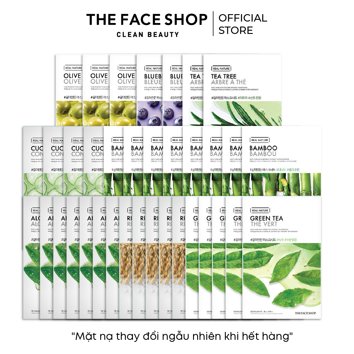 Combo 36 Mặt Nạ Real Nature THE FACE SHOP (mix nhiều loại) 20G