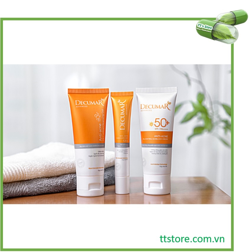 [NEW] Combo DECUMAR ADVANCED [Gel ngừa mụn gel rửa mặt kiềm nhờn kem chống nắng] (Decuma advance]