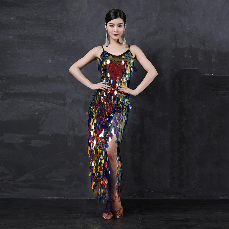 Trang phục khiêu vũ Latin trang phục khiêu vũ Latin cho nữ Bộ Câu Lạc Bộ đêm Latin váy dài thi đấu Latino kim sa lớn
