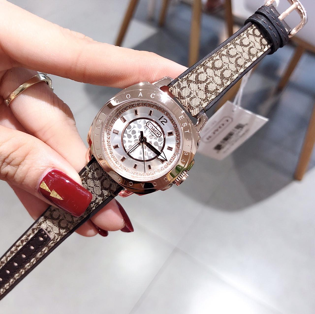 Winter women's watches leather strap C0ach 1407 leather size 36mm fullbox, waterproof, stainless steel shell, high-end luxury