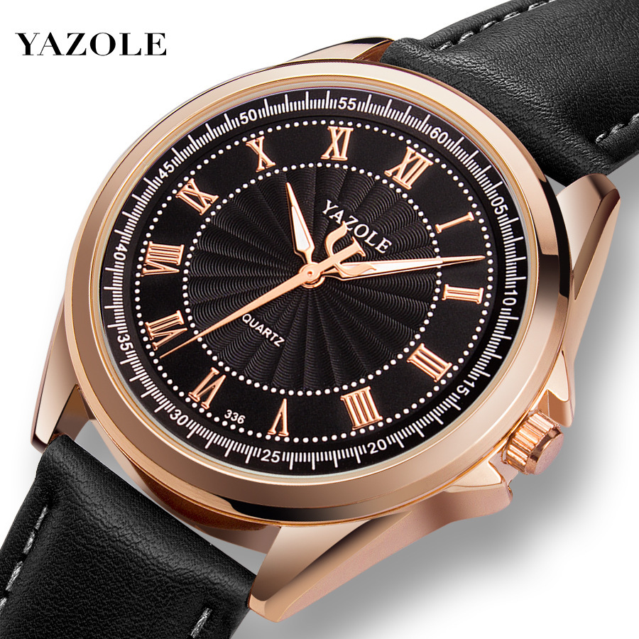 Đồng hồ nam dây da yazole 332 (Đen)