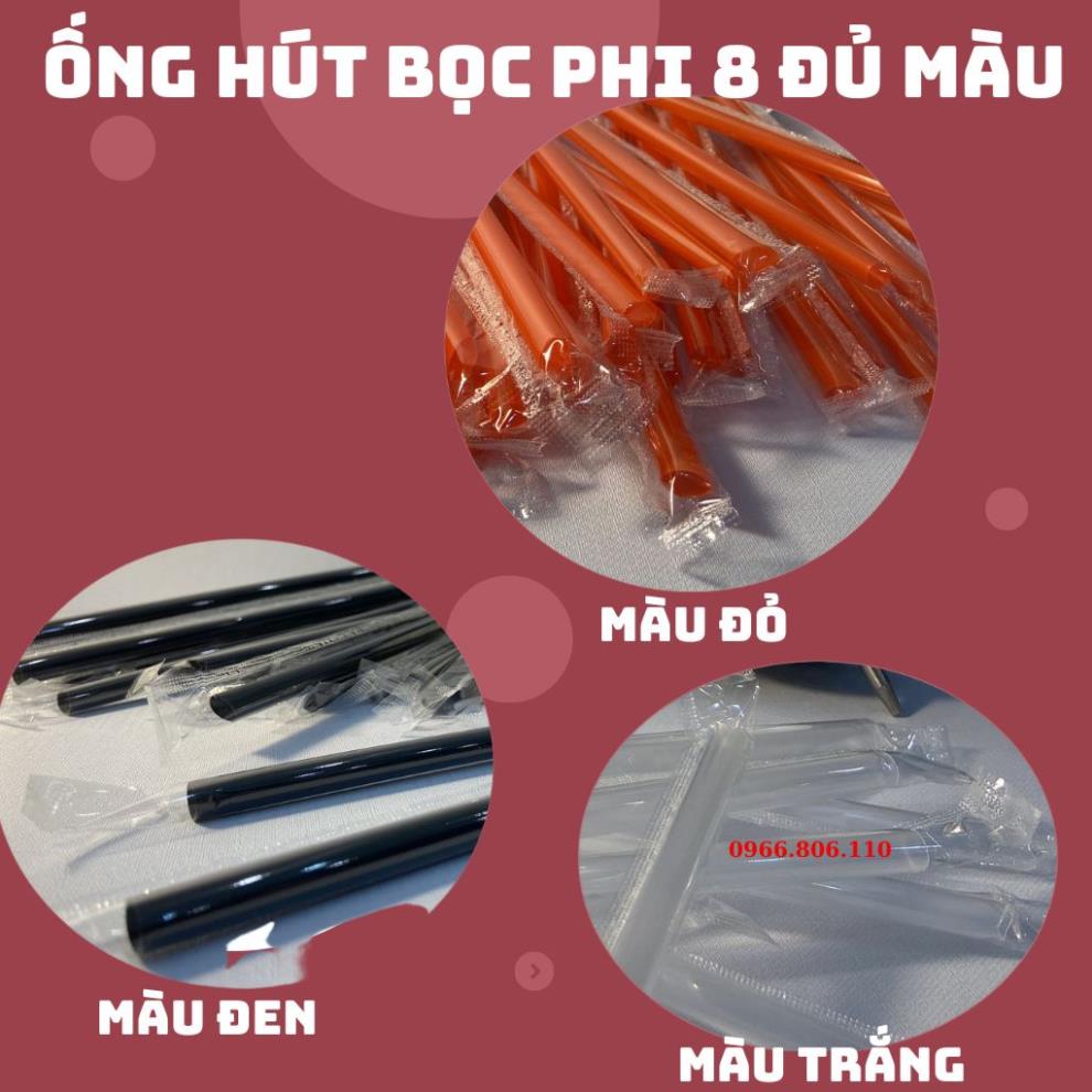 [50 Chiếc] Ống Hút Bọc Phi 8 Đen + Trắng + Đỏ