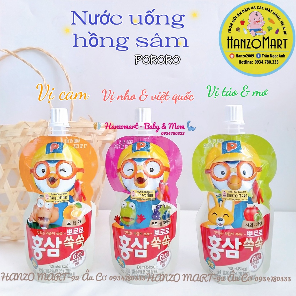Nuoc hong sam trai cay pororo đu vi cho be 100ml Date Mới