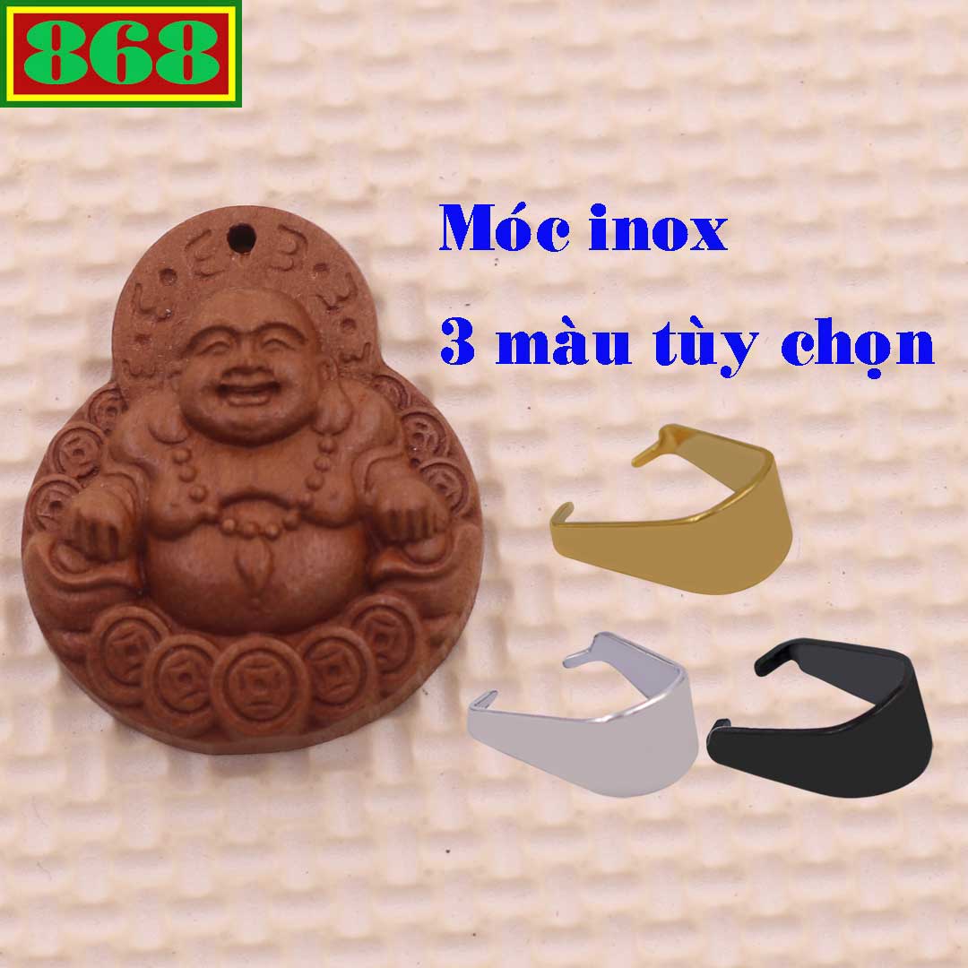 Mặt Phật Di lặc gỗ đào kèm móc inox, mặt dây chuyền Phật cười, mặt dây chuyền phong thủy, mặt dây chuyền gỗ