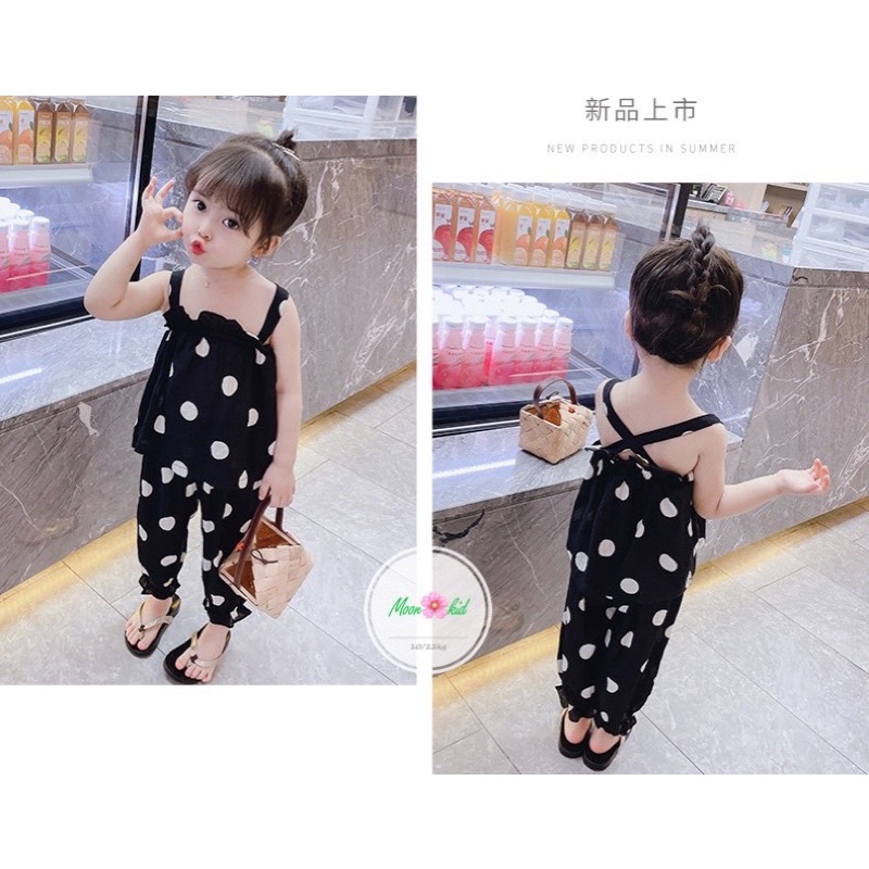 Bộ Chấm Bi Dây Chéo Lưng Cho Bé Gái