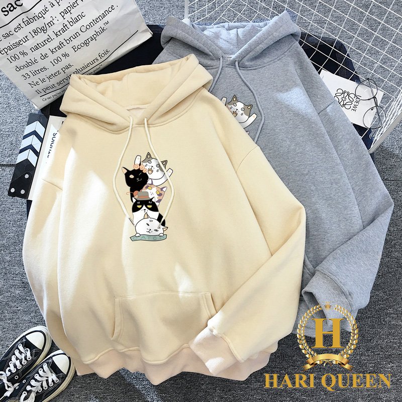 Áo hoodie 5 mèo in dọc HARI1020
