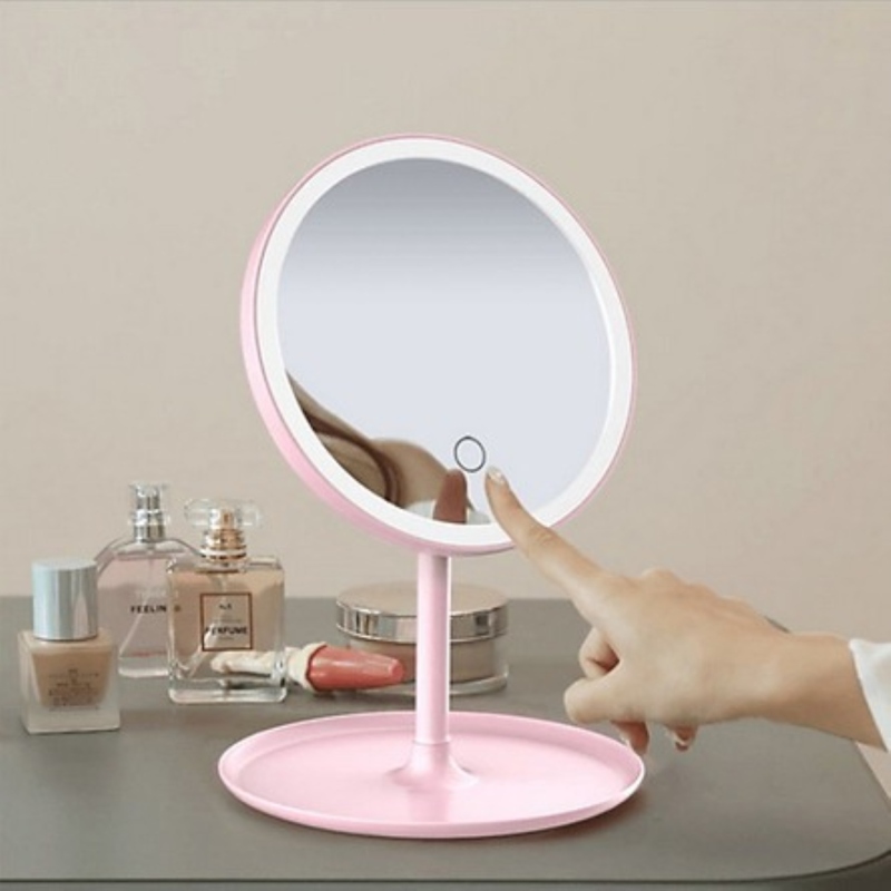 ♧▨○  ❣️𝑳𝑨̀𝑴 𝑸𝑼𝑨̀ 𝑻𝑨̣̆𝑵𝑮 𝑽𝑶̛̣ ❣️ Gương trang điểm có đèn LED tròn nút cảm ứng 3 chế độ sáng, Gía đỡ Gương sạc điện usb giá rẻ