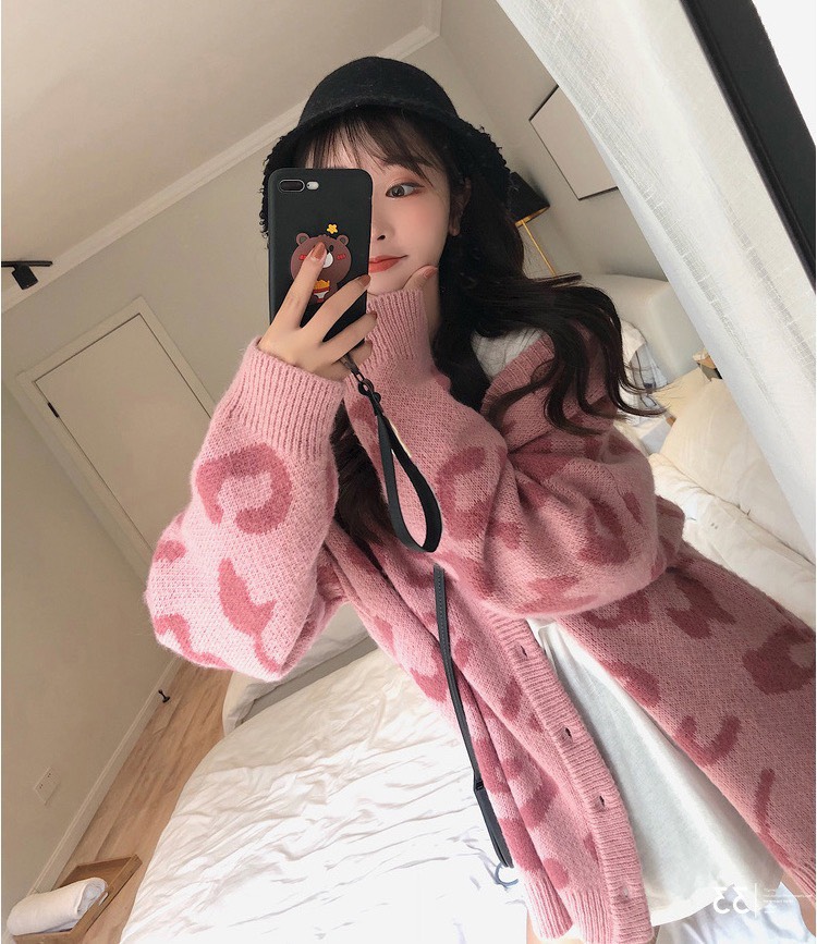 Áo khoác cardigan áo khoác ngoài nữ dáng dài họa tiết da báo hồng siêu xinh hàng cao cấp PANOSI - A120