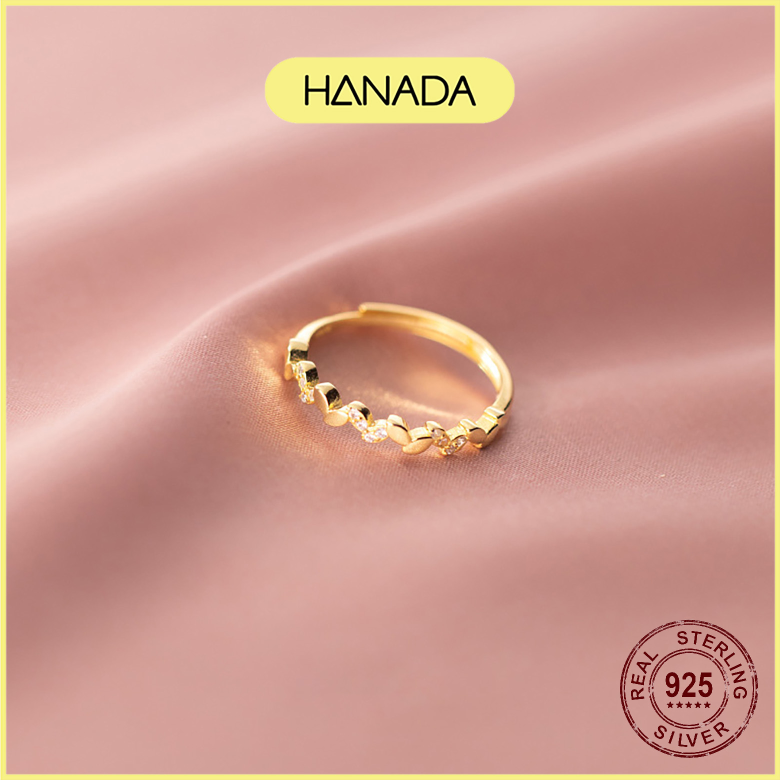 Nhẫn Bạc 925 Hanada Nhẫn Lá Đá Trơn Xen Kẽ 0010