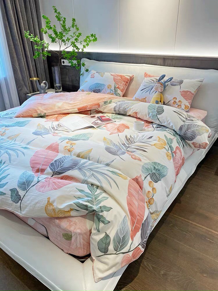 Bộ vỏ chăn ga gối Cotton Living 100% Nhànhím_Bedding đủ size giường nệm