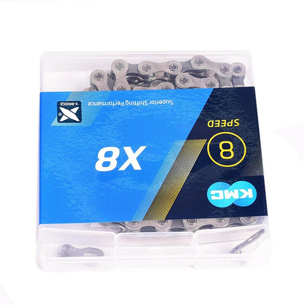 Dây Xích - Sên Xe Đạp KMC X8 116 Link FullBox 8 Speed (Màu Bạc Xám)