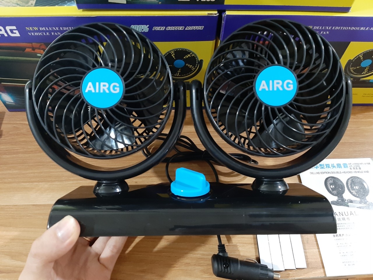 Quạt máy đôi 24v cỡ lớn trên ô tô xe hơi - quạt ô tô hãng airg, quạt làm mát không khí, quạt mini, quạt điều hòa, quạt điện, quạt thông gió