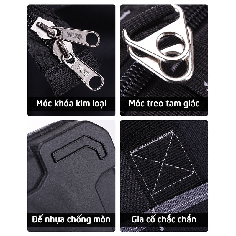 Túi đựng đồ nghề nắp vuông cho thợ điện nước kỹ thuật đế nhựa chống thấm nước chắc chắn