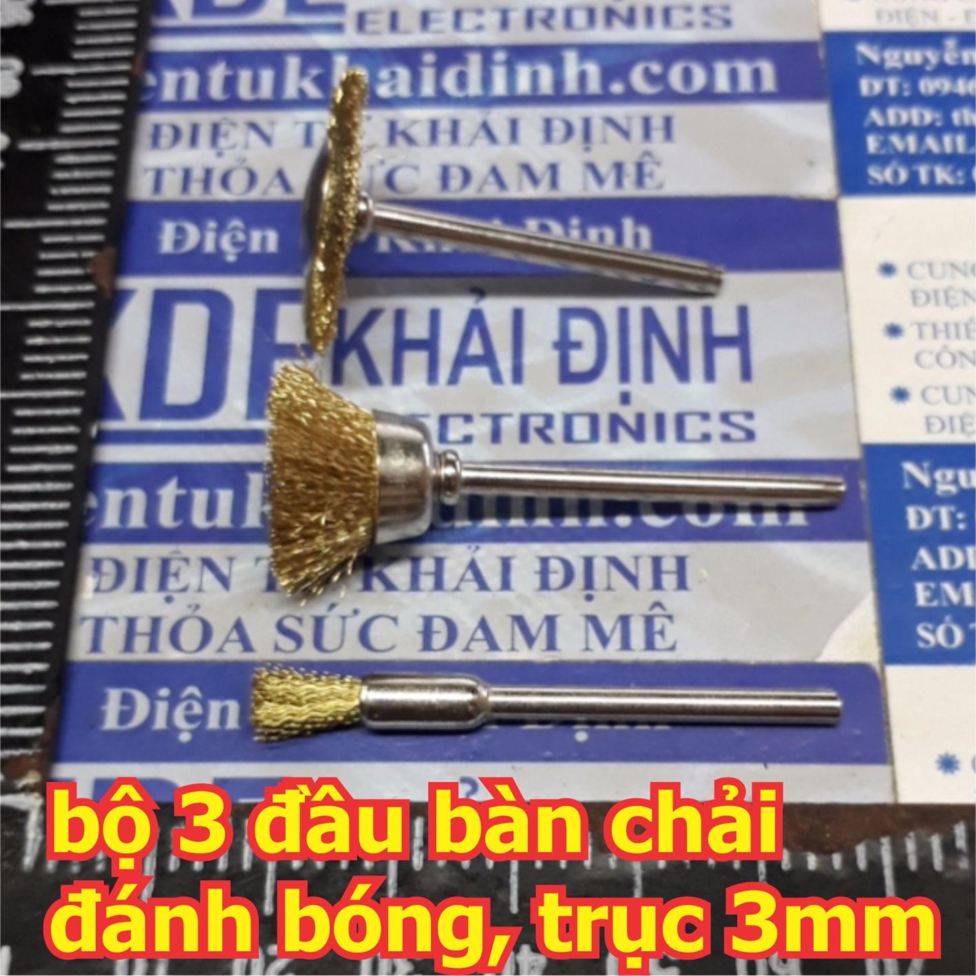 2 bộ Combo 3 đầu bàn chải, 3 kiểu dùng mài, đánh bóng kim loại, ốc vít, board đồng… trục 3mm kde5508