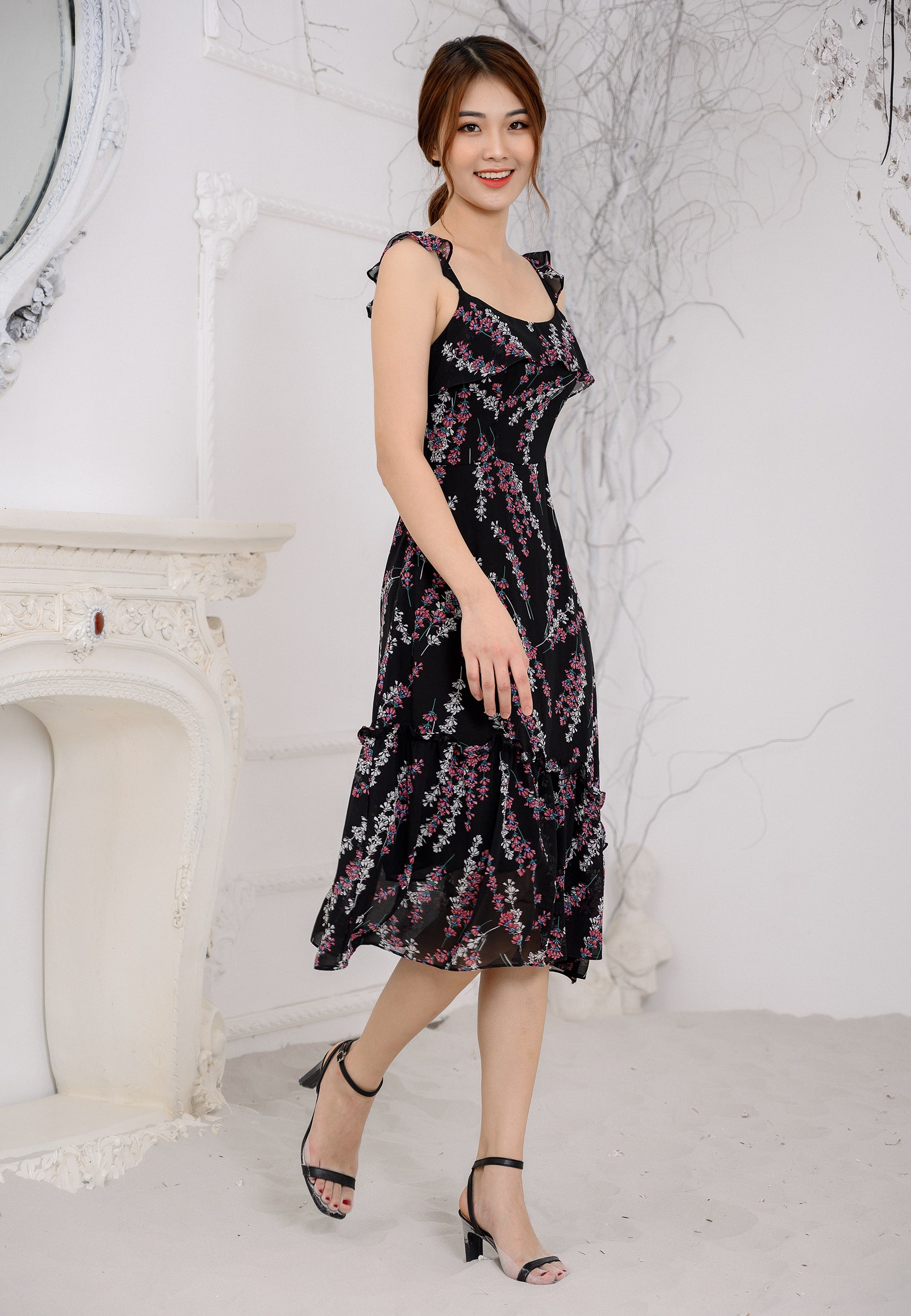 Đầm maxi Mila  tết dây lưng 2 màu họa tiết