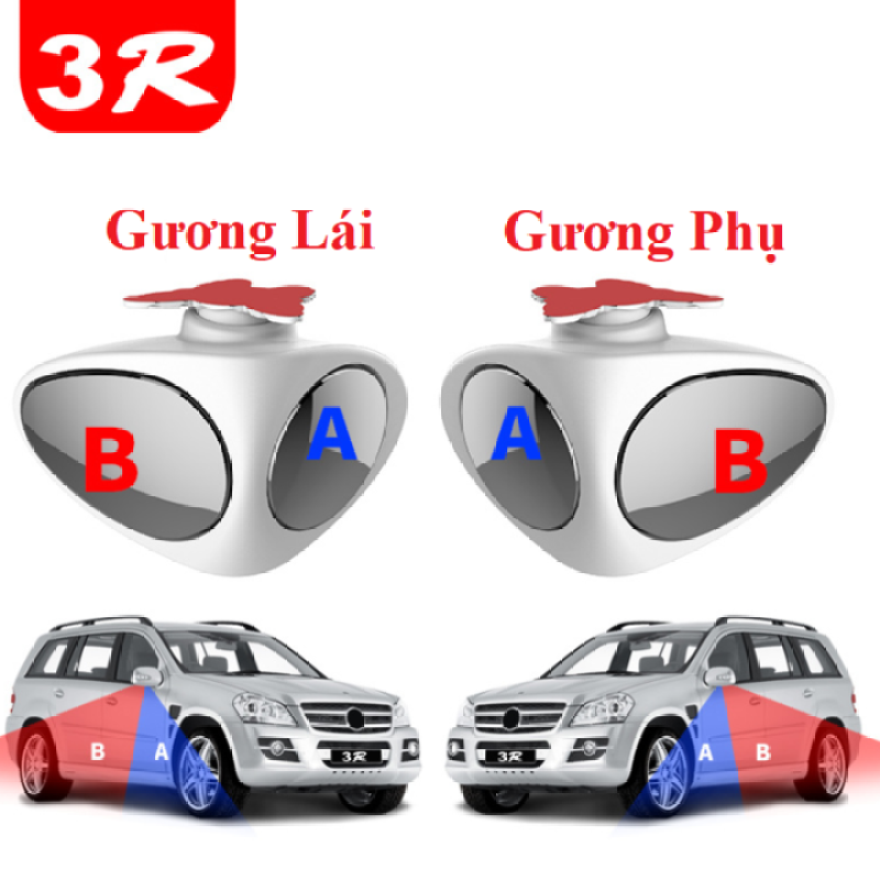 Gương xóa điểm mù ô tô, xe hơi cao cấp dạng cầu 2 góc gắn gương phụ và bên lái trên xe ô tô 3R ( Màu trắng )